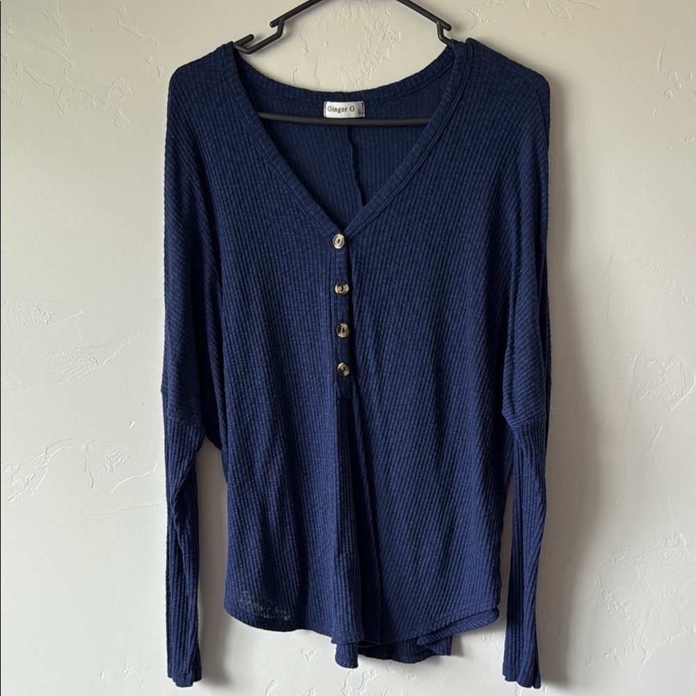 Ginger G Blue Button Down Long Sleeve Shirt